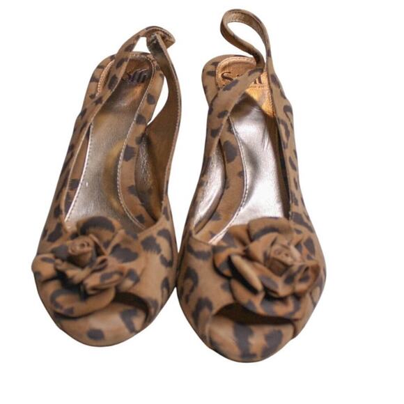 Sofft Leopard Print High Heel Sling Back Peep Toe Pumps Platform 8.5M - Picture 2 of 6
